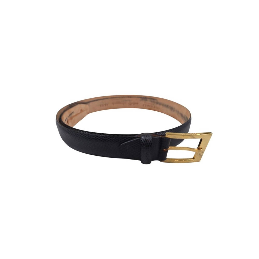 Canali Mens 34 Black Embossed Leather Belt